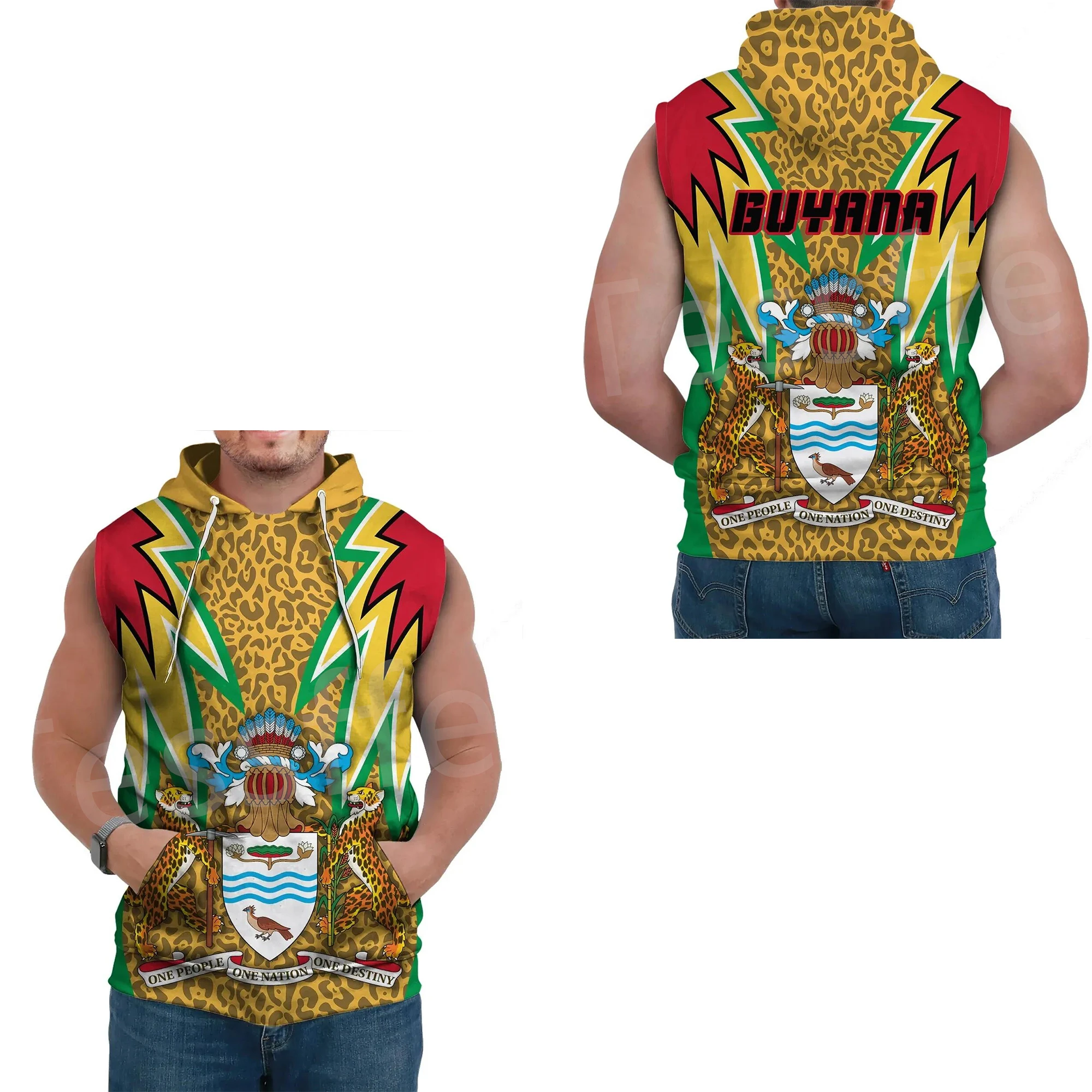 

Tessffel South America County Guyana Flag Tribe Tattoo Retro 3DPrint Men/Women Pullover Casual Funny Summer Sleeveless Hoodies 7