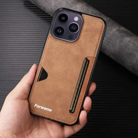 Retro Card Holder Phone Case for iPhone 17 16 15 14 13 12 11 Pro Max 16E Air XS XR SE 7 8 Plus Busines Wallet PU Leather Cover