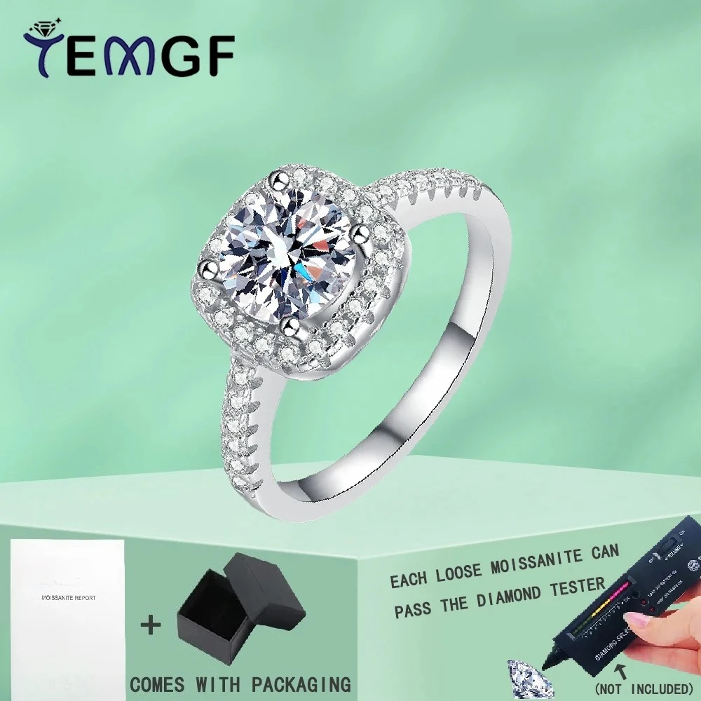 

TEMGF Full Moissanite/Zircon S925 Sterling Silver Ring for Women Finger Band Wedding Sparkling Fine Jewelry Anniversary Gift