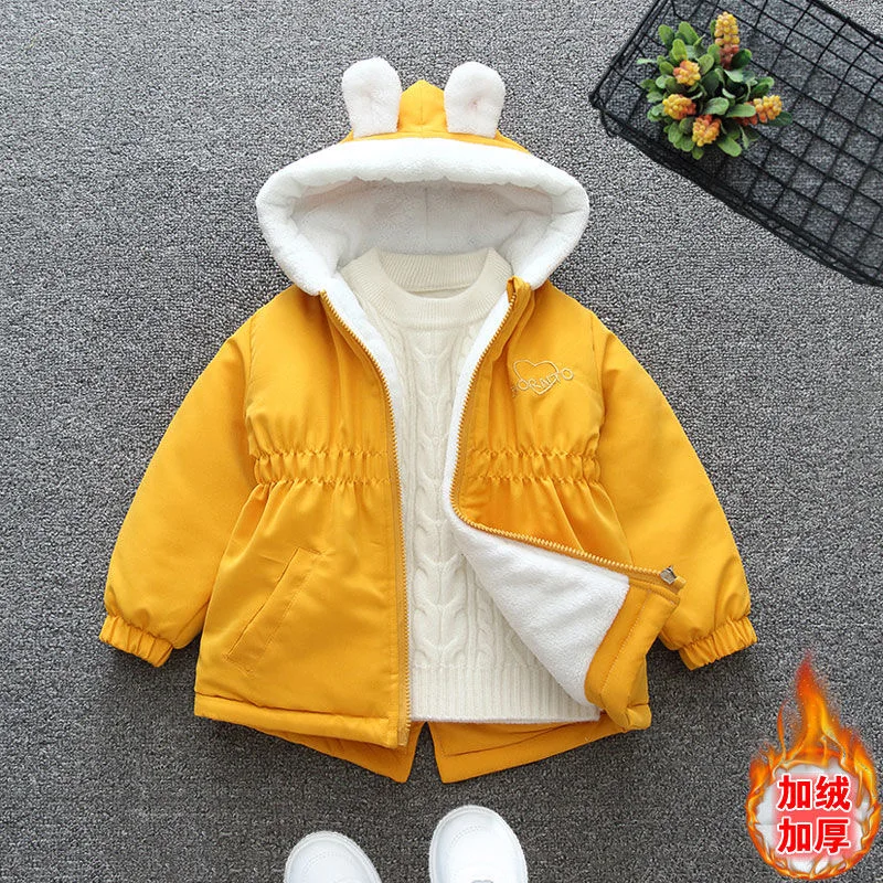 2024 Autumn Winter Thick Warm Girls Jacket New Fashion Love Pattern Kids Windbreaker Coats For Girl Hooded Outwear Birthday Gift