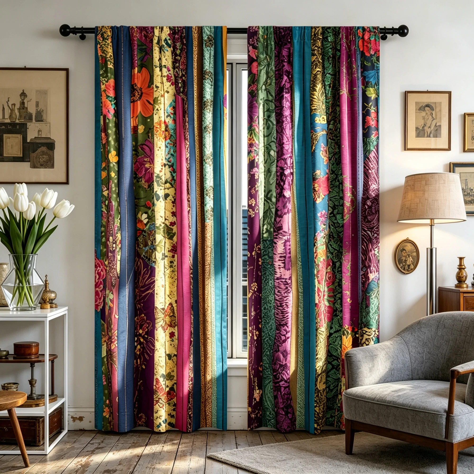 2pcs Tropical Rainforest Jungle Curtains - Jungle themed with monkey, tiger, elephant, and tropical plant patterns