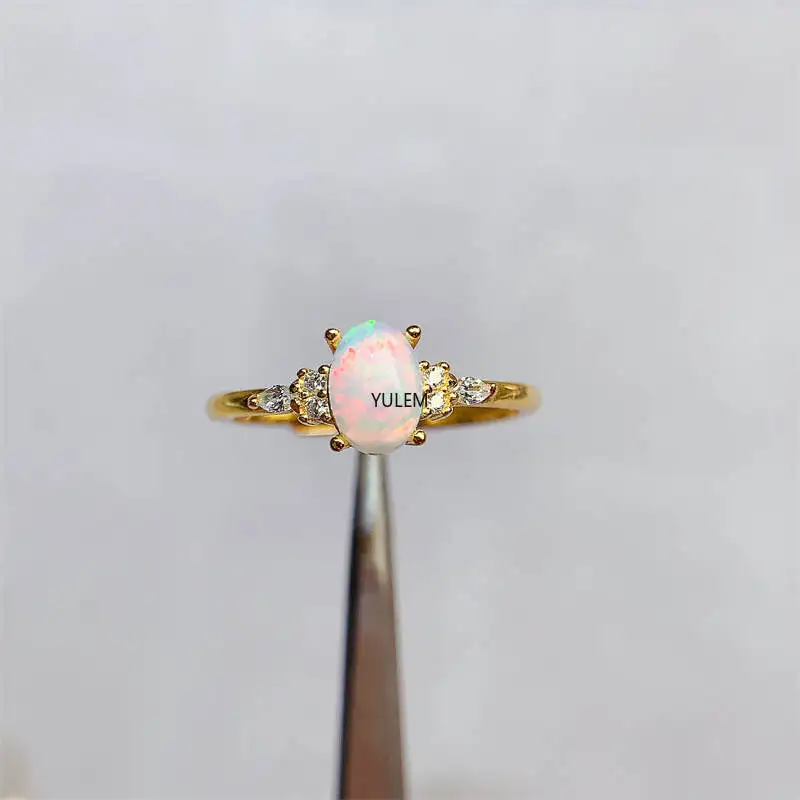 Classic Elegant Design Natural Opal 925 Sterling Silver Ring Light Luxury Fine Jewelry for Women and Girls
