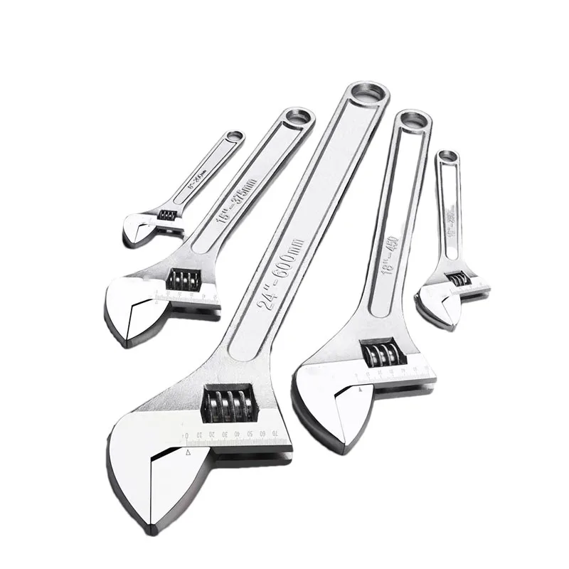 RAYENR Adjustable Wrench Large Openin long Handle Universal Spanner Carbon Steel Mechanical Workshop Hand Repair Tools