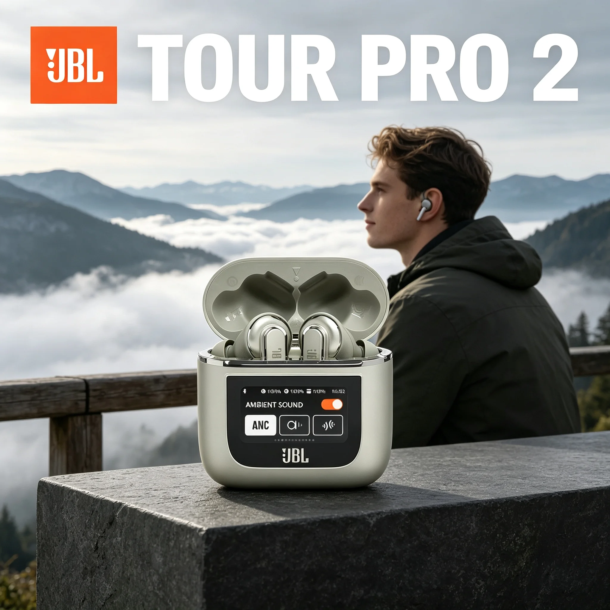 JBL TOUR PRO 2 TWS Earbuds with Smart Display Case, Adaptive Noise Cancel, multi-point pairing for device switching