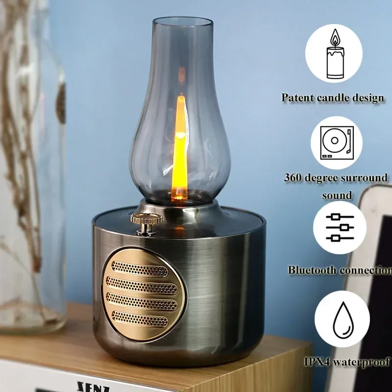 

Portable Music Player Support Waterproof Soundbar Bluetooth Speaker Vintage Dimming Retro Kerosene Lamp Design Loudspeaker IPX4