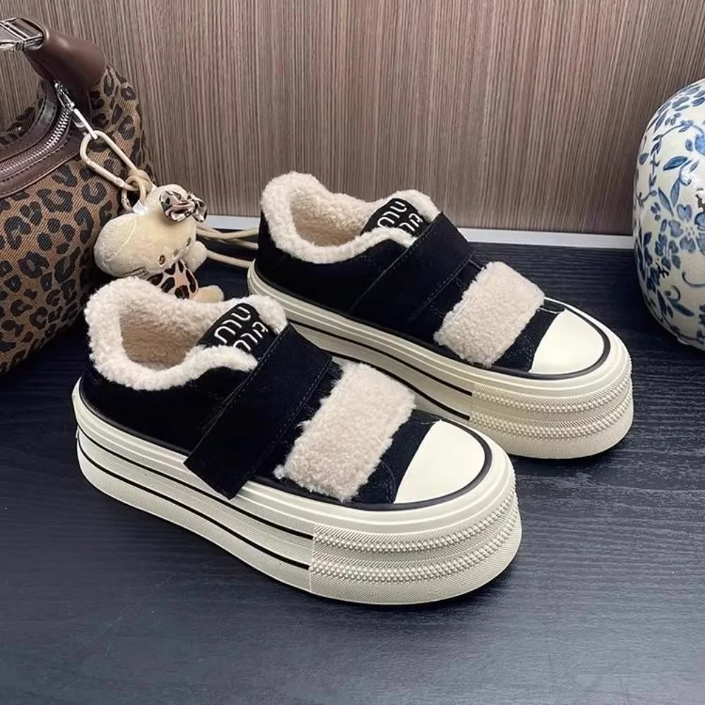 

Women's Winter Boots Thick-soled Hook&loop Plush Warm Shoes for Woman Fashion Campus Canvas Walking Shoes Botas Mujer