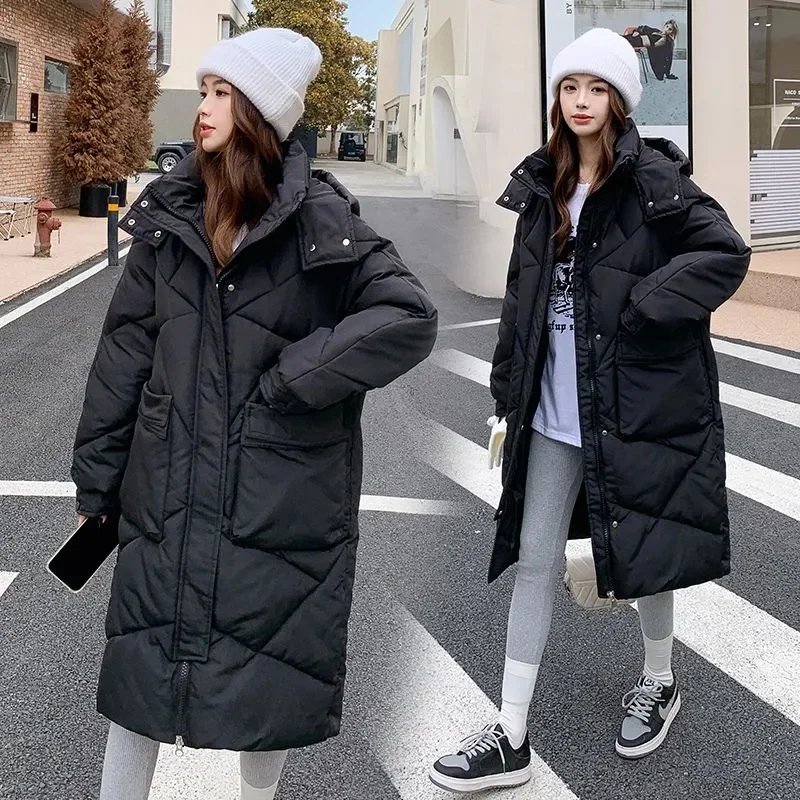 2024 Winter Women Jacket Coats Long Parkas Female Down Cotton Hooded Overcoat Thick Warm Jackets Windproof Casual Student Coat