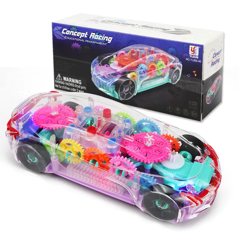 Electric Transparent Concept Gear Car With Music Sound Funny Interactive Model Early Education Vehicle Gift Toys for children