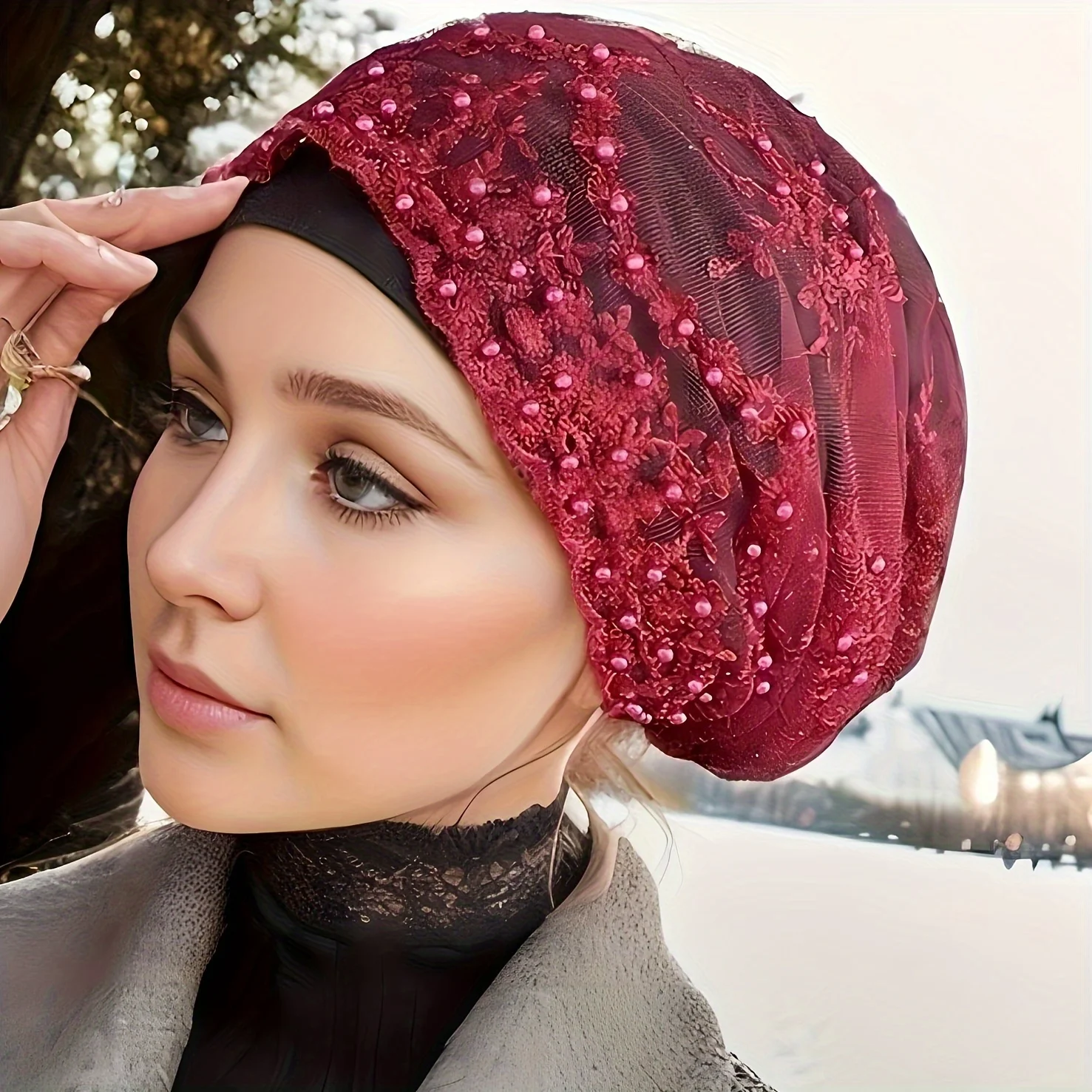 New gauze turban hat hijab women\'s fashionable baotou full beaded hat pile hat hot selling simple decorative hat Indian hat