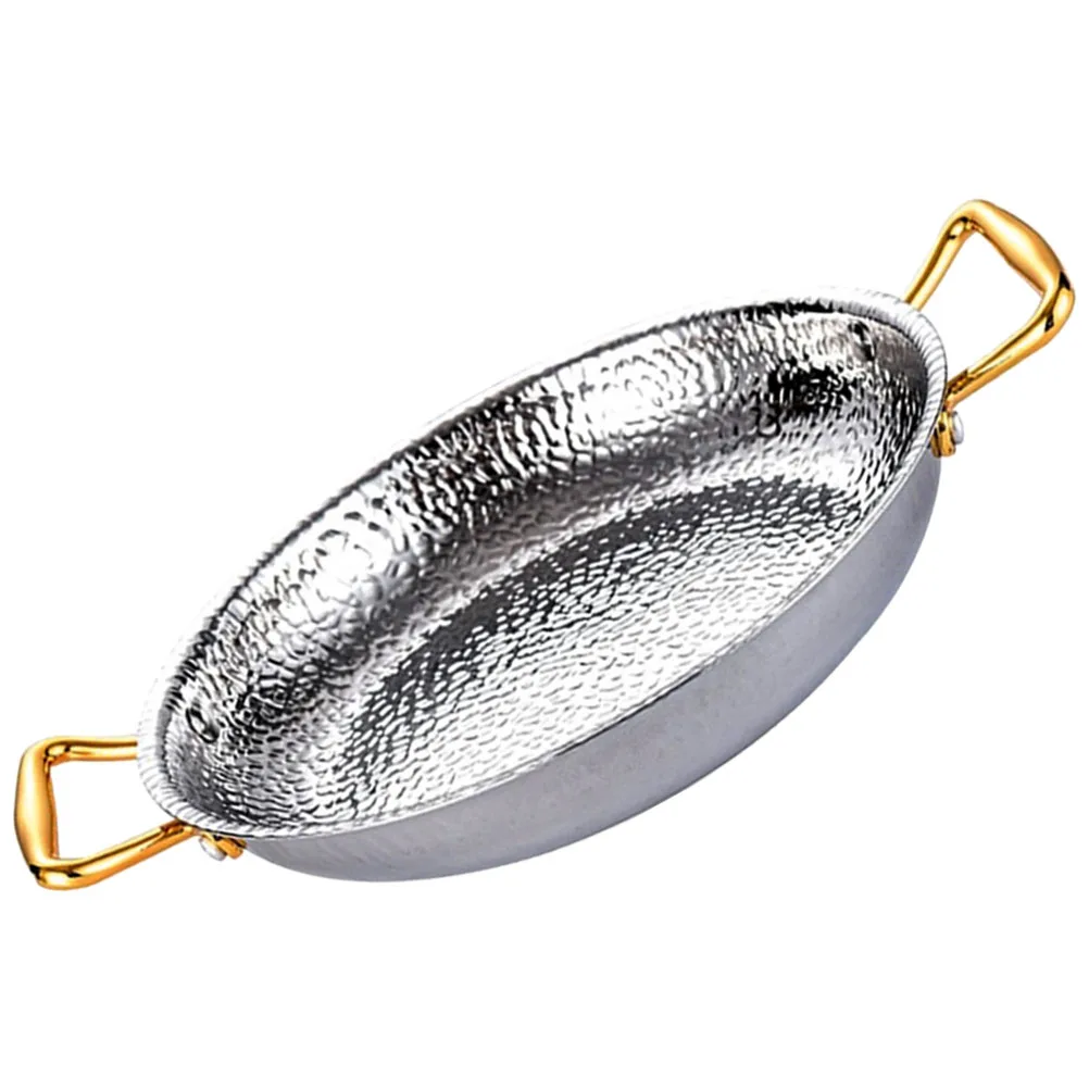 

Stainless Steel Griddle Tray 22cm Golden Handle Silver Pot Food Serving Tray for Restaurant Home Party Fruit Dessert Kitchen Bar