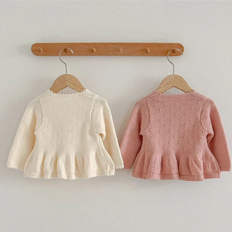 Autumn Spring Newborn Baby Girls Knitting Cardigan Long Sleeved Solid Color Knitted Cardigan Coat Toddler Baby Girls Sweater