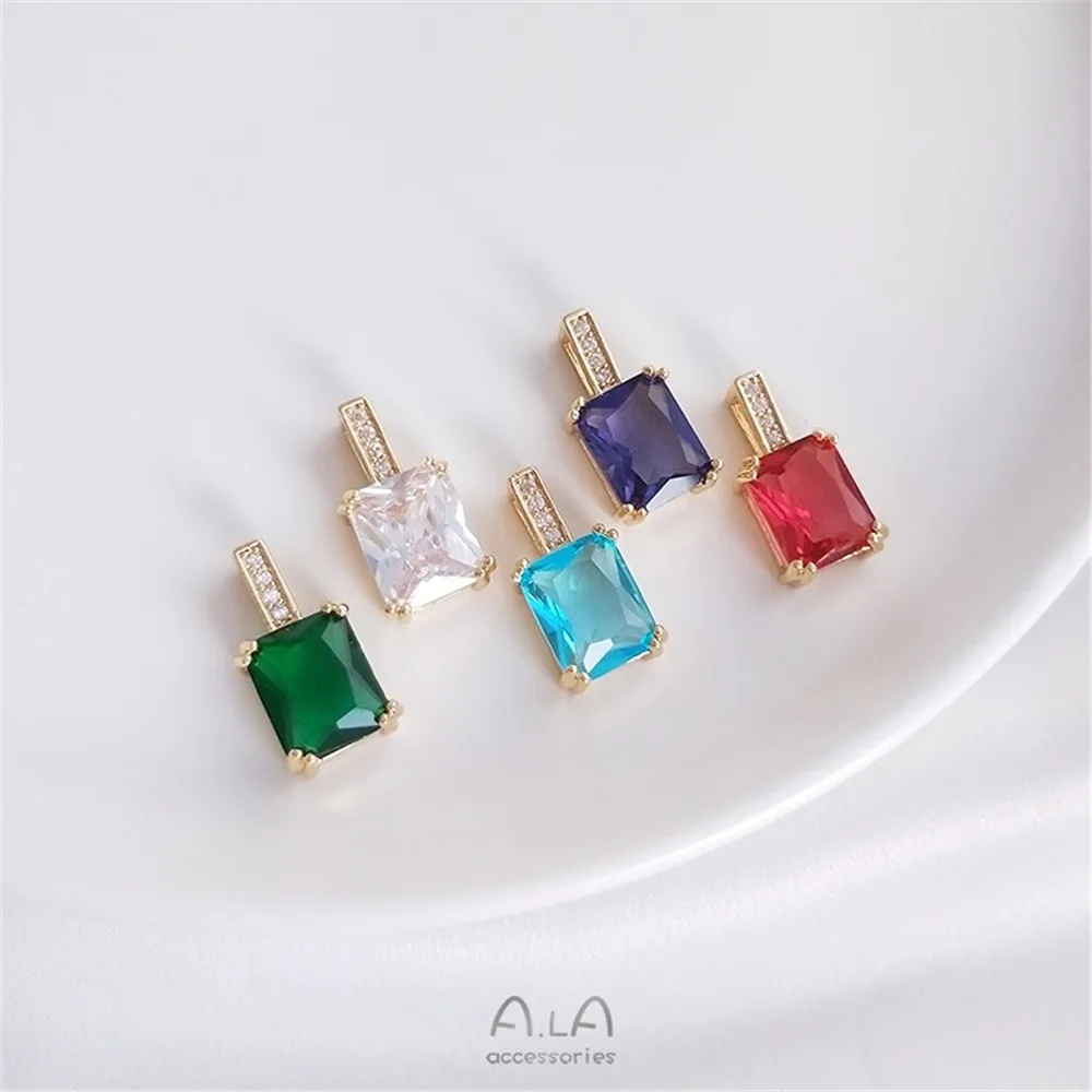 

Color Preservation 14K Real Gold Rectangular Zircon Pendant Fashion Hanging Necklace Pendant Handmade Diy Clavicle Chain Pendant