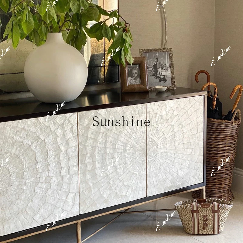 Custom solid wood furniture American shell finish black living room dining side TV porch chest