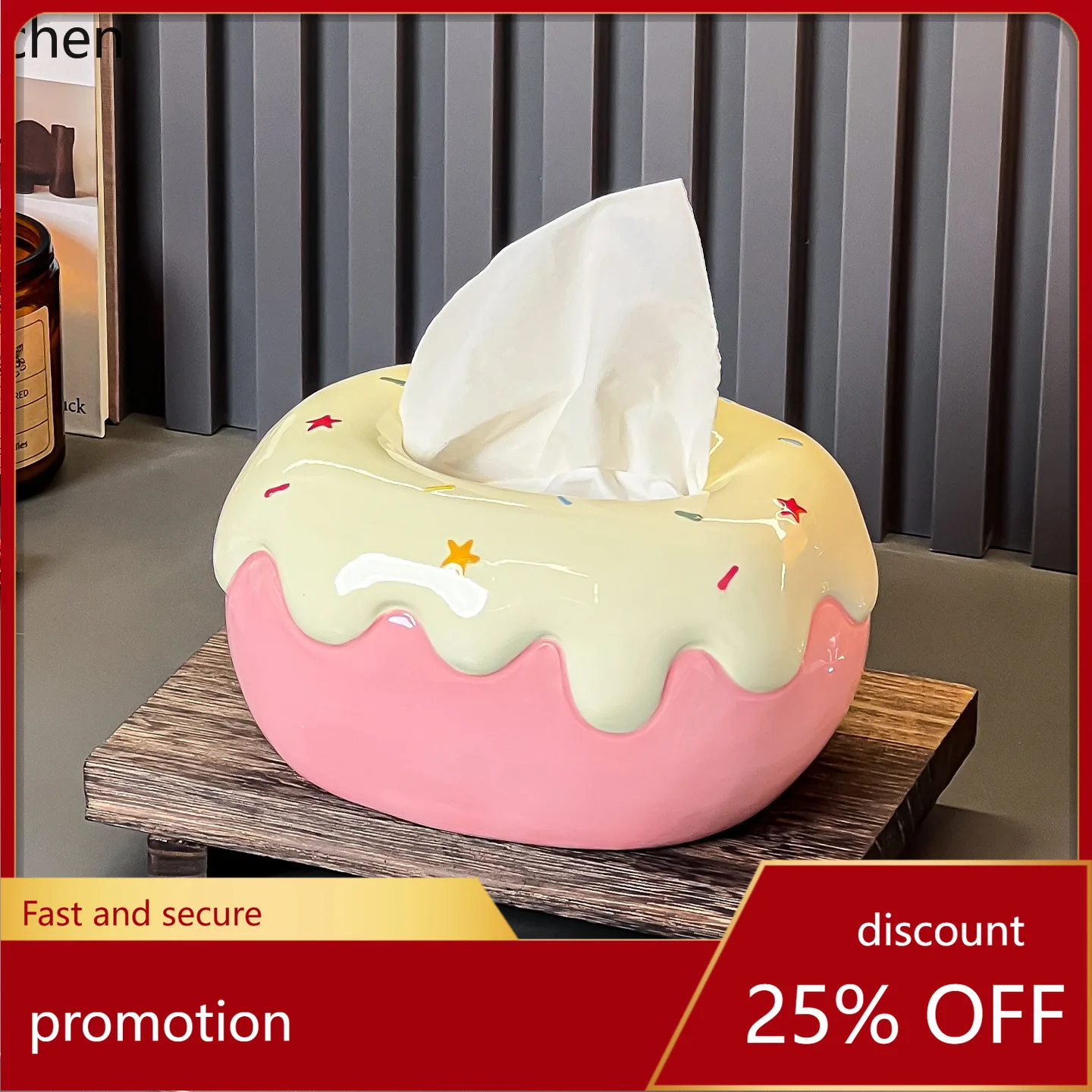

Cz donut tissue box - creative ceramic tissue holder for living room coffee table, home decor