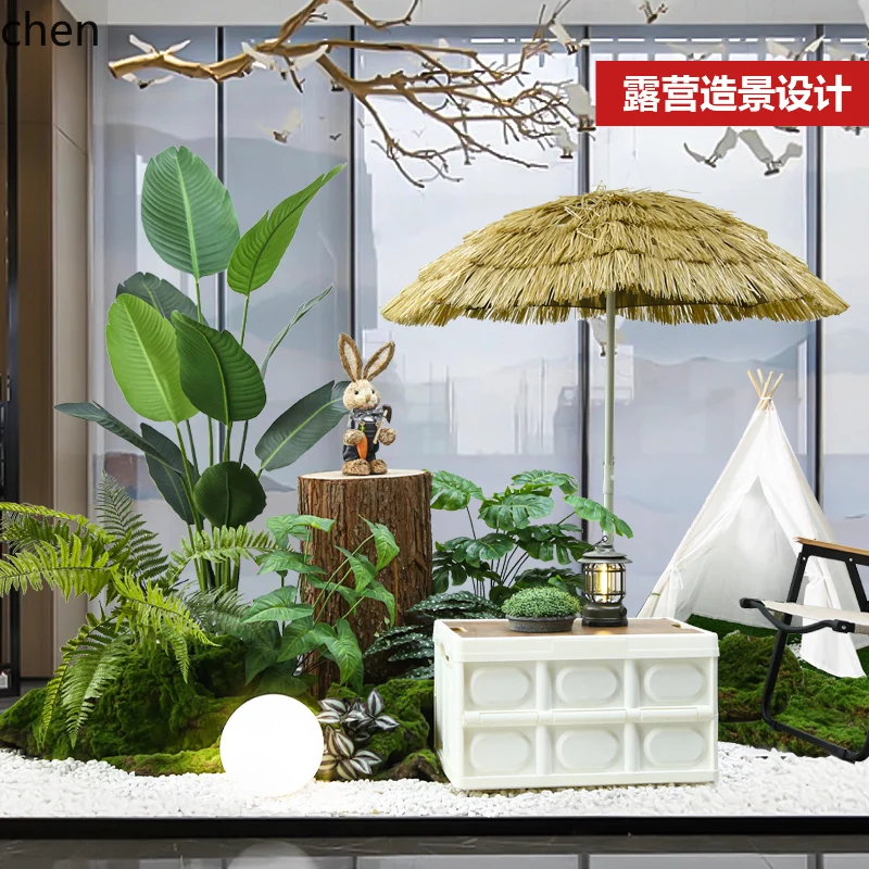 

HTT Camping Series Artificial Green Plant Landscape Combination Living Room Indoor Large Potted Plant Window Decoration