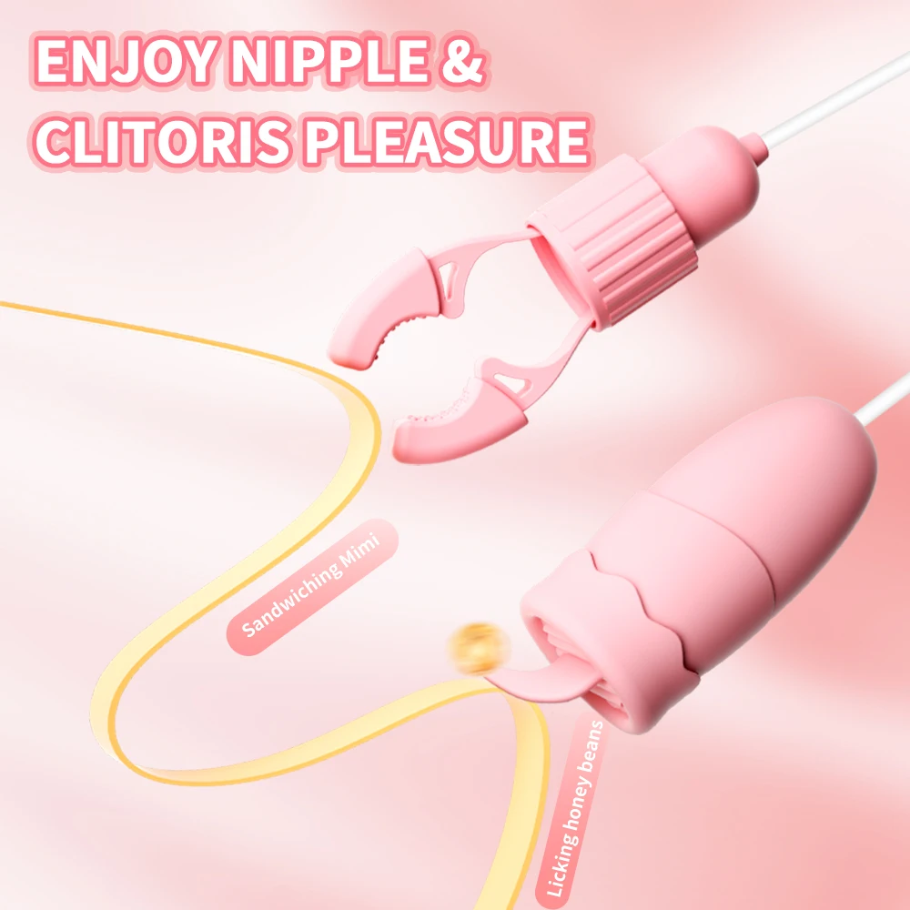 Nipple Clamps Vibrator Breast Massage Tongue Licking Sucking Vibrating Clit Stimulator Female Maturbator Adult Sex Toy For Women