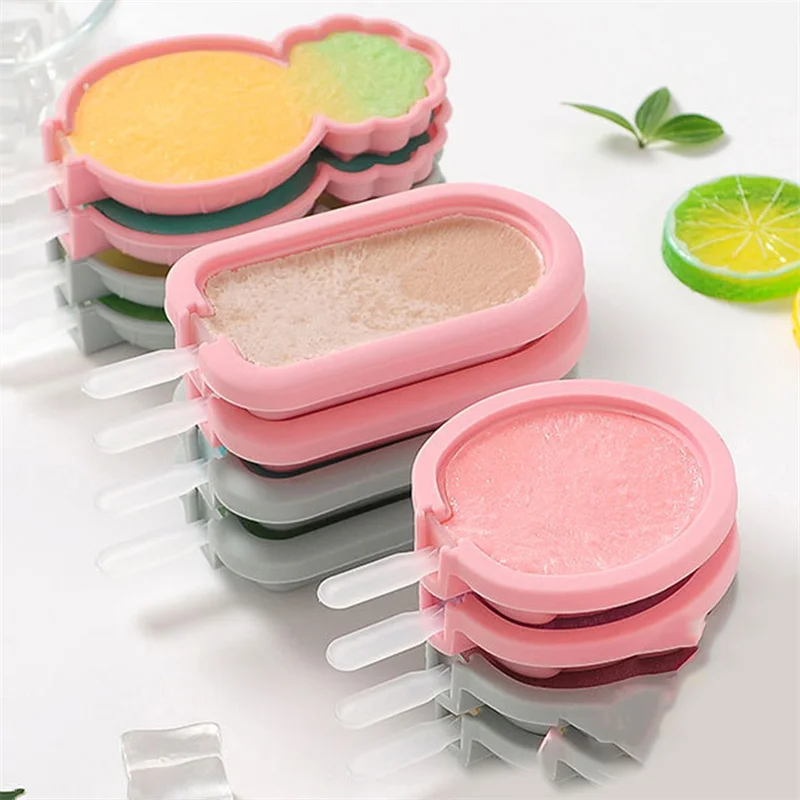 Silicone Ice Cream Mould with Cover Homemade Popsicle Tray DIY Ice Maker Dessert Cake Mold Summer Party Supplies Kitchen Tools