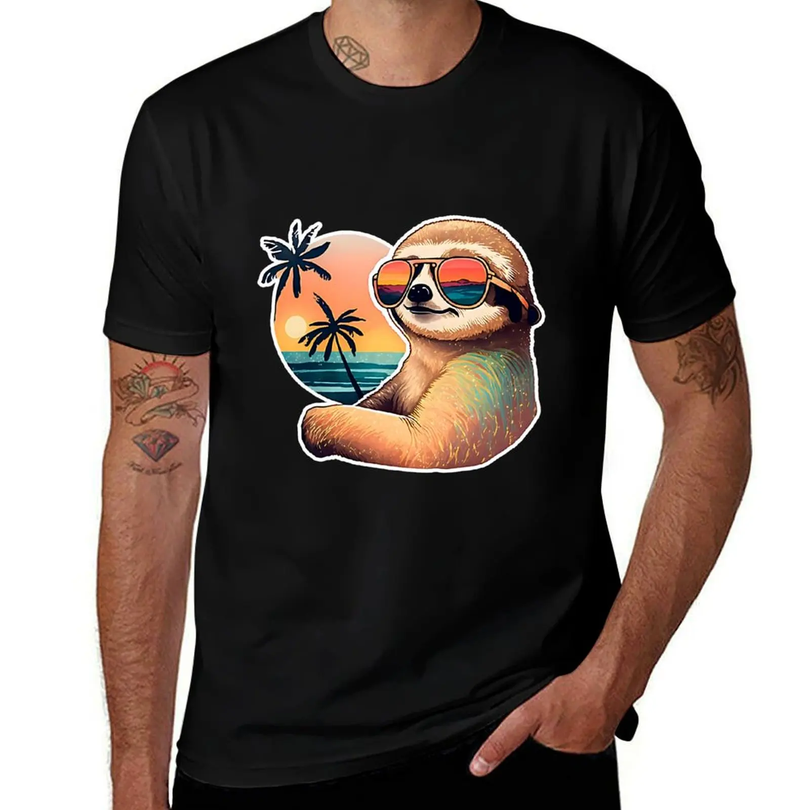 

Sunset Sloth Vintage Sloth Summer Sloth Beach T-Shirt man t shirts cotton t shirt man plain funny t shirts dark humor T-Shirt