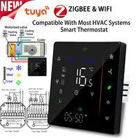 Controlador inteligente de temperatura Tuya ZigBee con pantalla digital para termostato HVAC de 3 velocidades de calefacción y refrigeración para control de aire acondicionado compatible con Alexa, Google Home