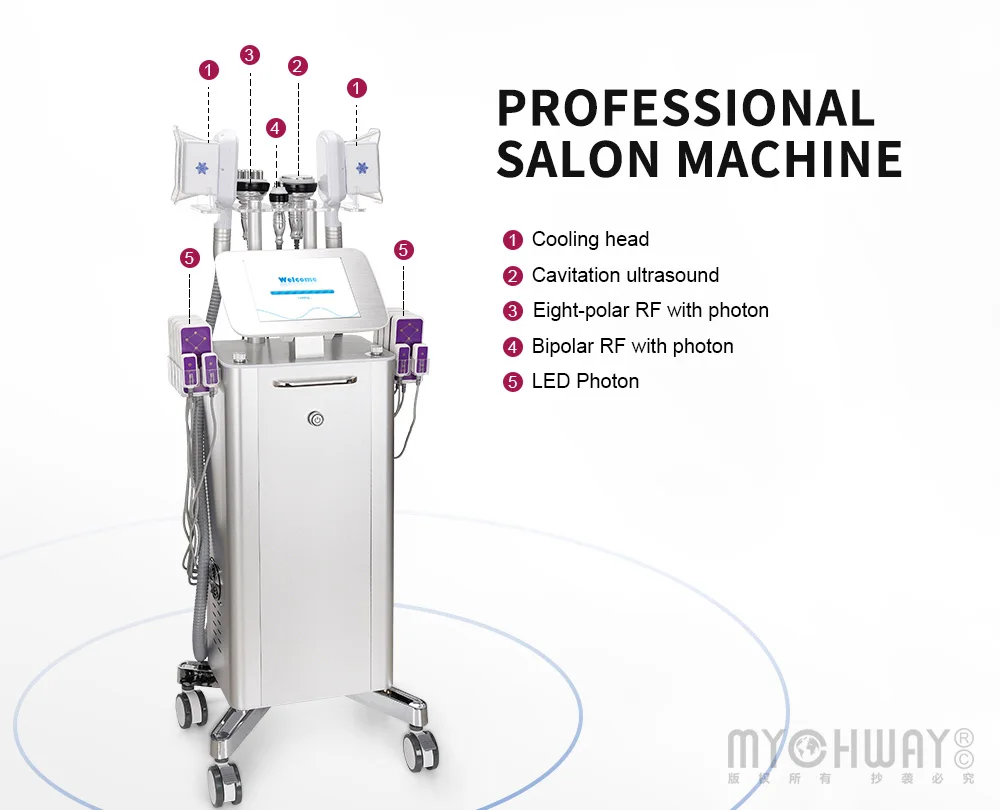 Spa  Equipment Vertical Professional Machine 40K Cavi+2D Double Hanndles Cold Freezer+Mulitpolar +LED Photon