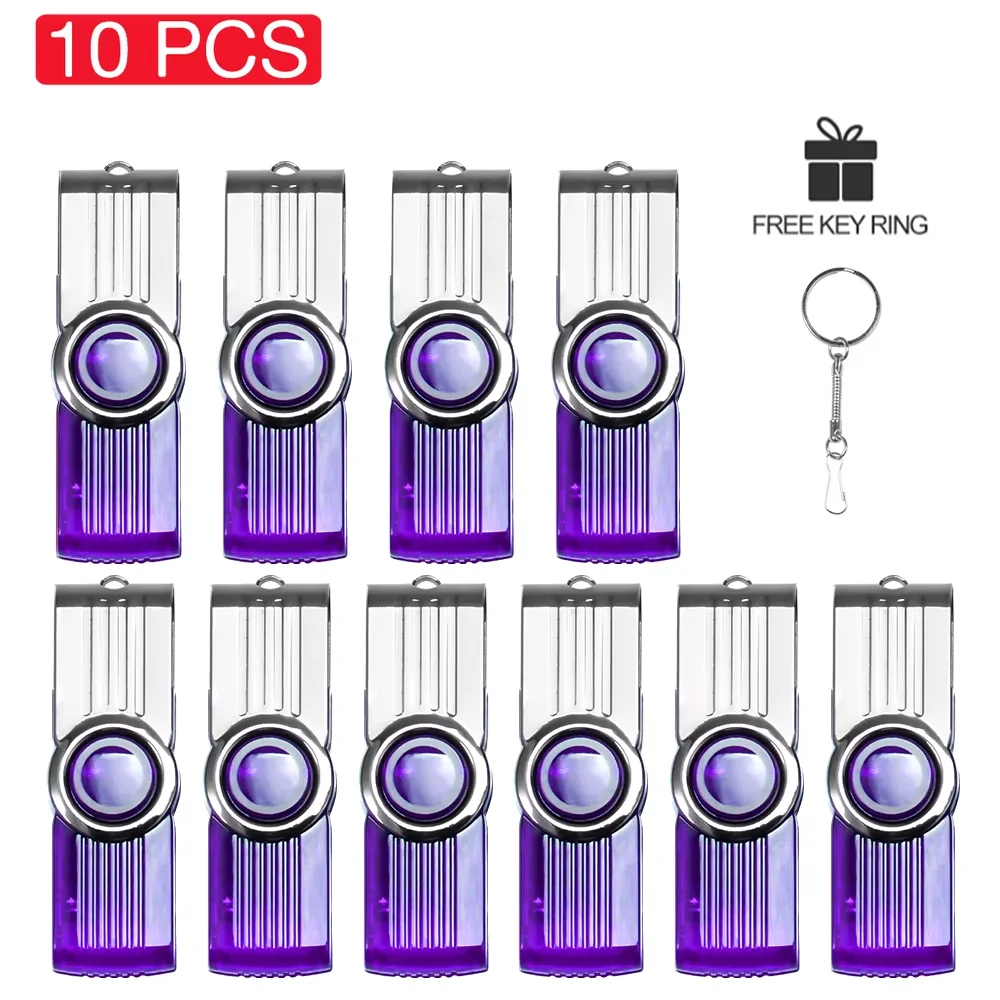 

10PCS/LOT High Speed Capacity USB Flash Drive 128GB 64GB Blue Plastic Pen Drive Rotatable Waterproof Memory Stick Free Keychain