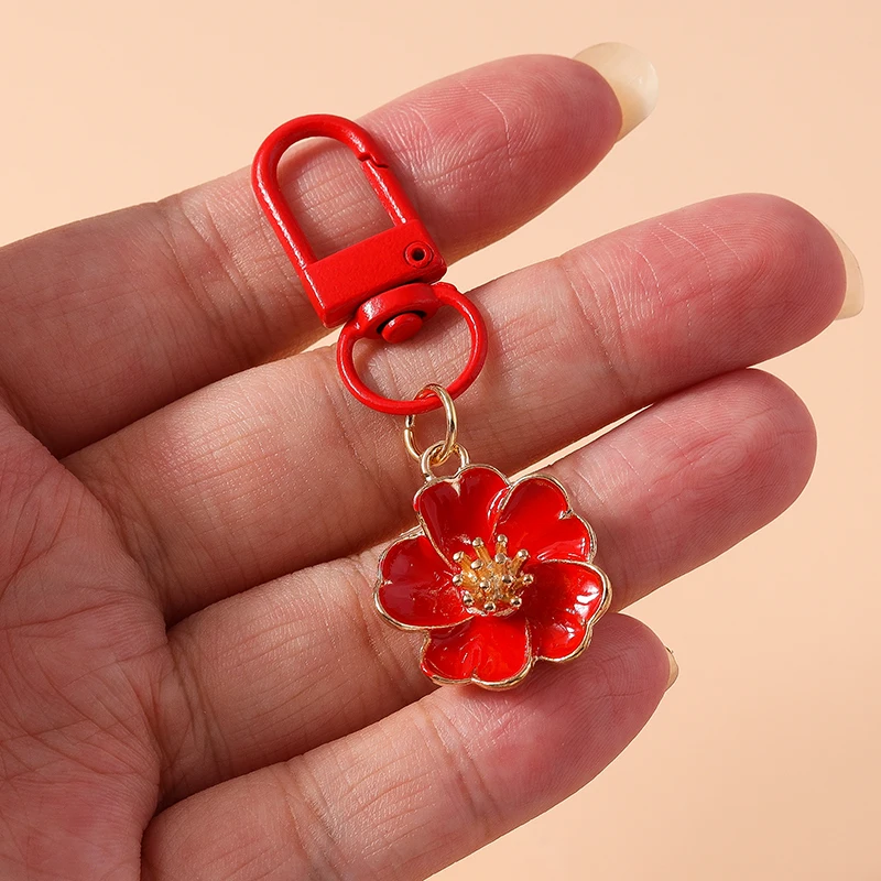 Fashion Flower Charms Keychain for Women Men Car Key Holder Handbag Purse Pendant Keyrings Accessories DIY Jewelry Gifts