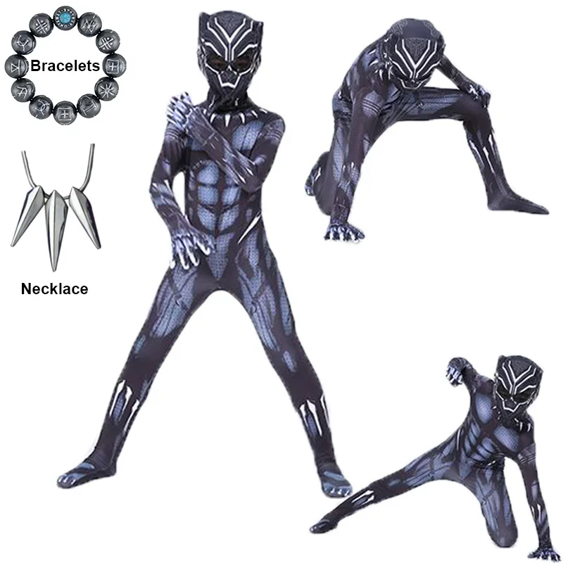 New Halloween Anime Superhero Black Panther Attacked Mask Adult Kids Jumpsuits Purim Dionysia Cosplay Party Bodysuits Bracelets