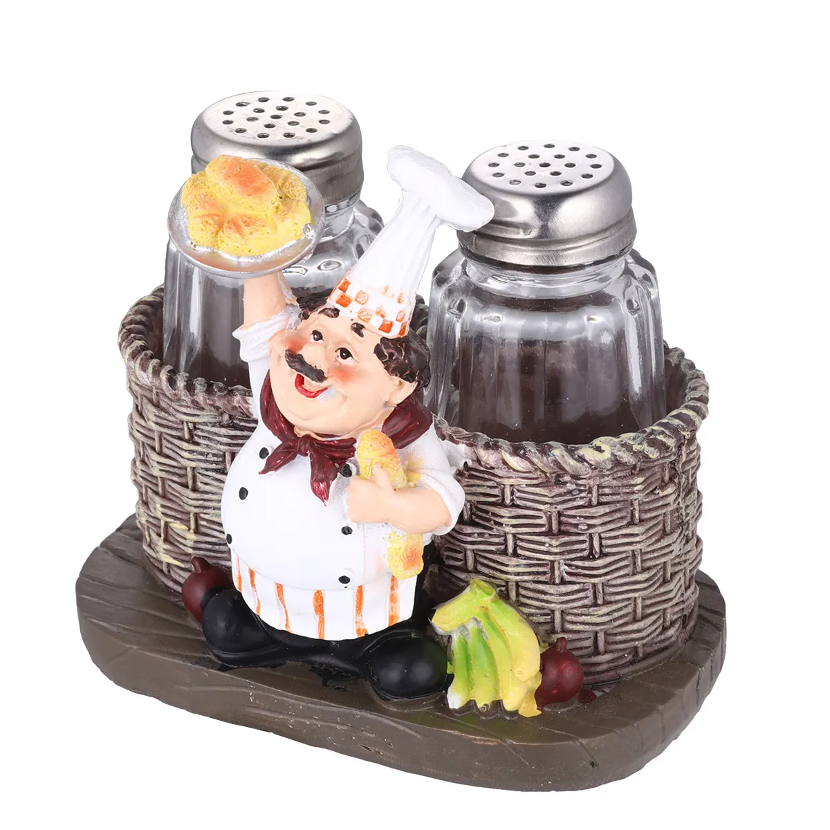 1Pcs Resin Bread Chef Ornament European Style Desktop Decor Kitchen Toothpick Holder Cruet Style Funny Cartoon Chef Statue