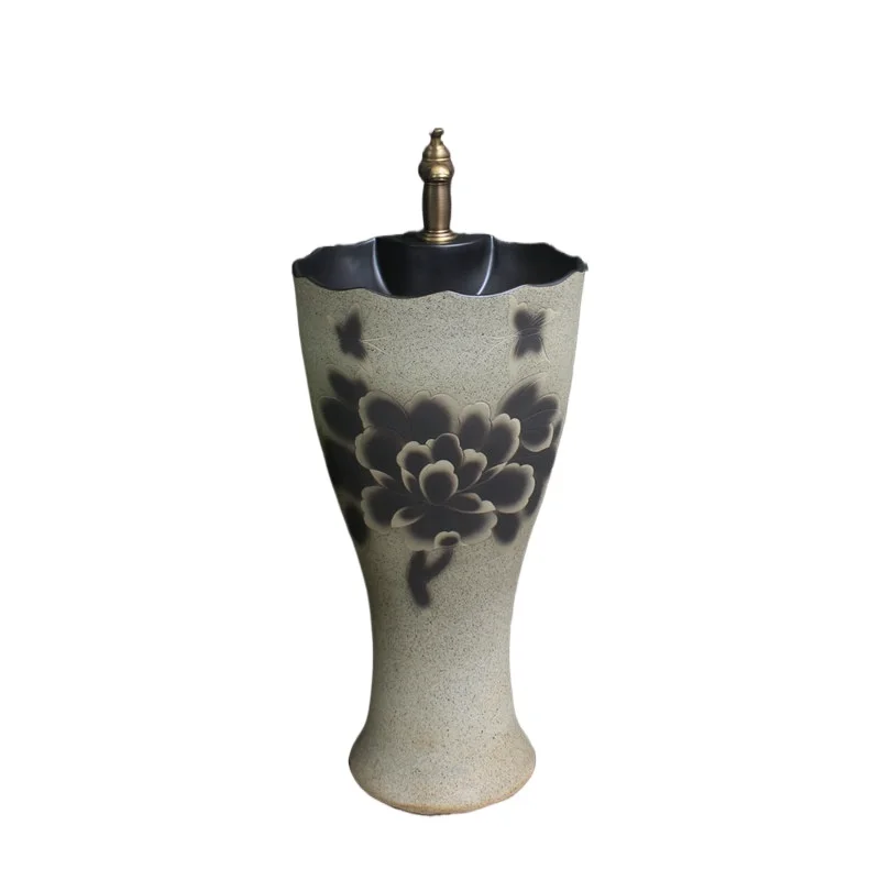 

Outdoor integrated column basin ceramic wash basin retro washbasin floor-to-ceiling basin large courtyard villa