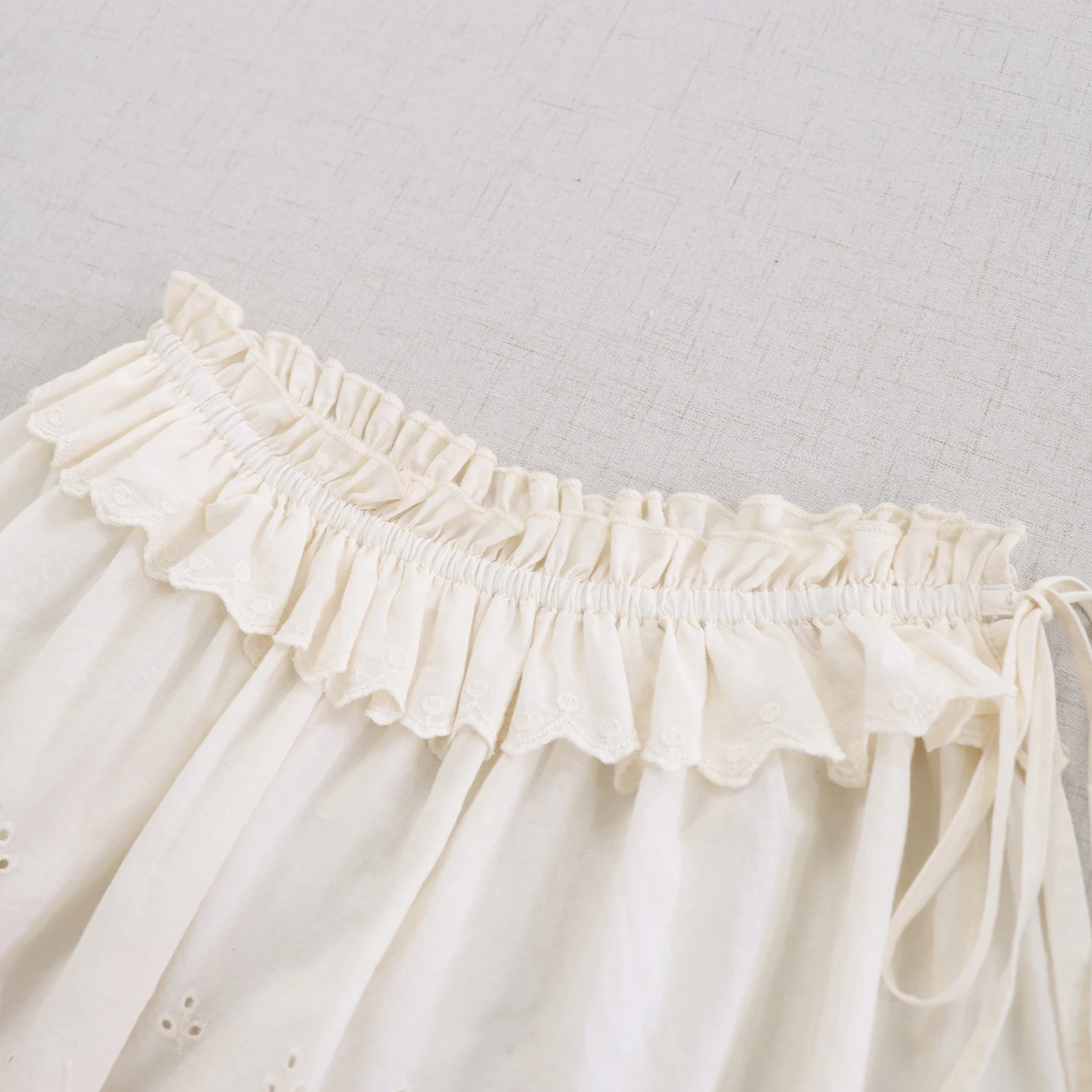 和菓子森ガール刺繍フリル綿下ミニスカート女性夏無地弾性ウエストカーテンスカート