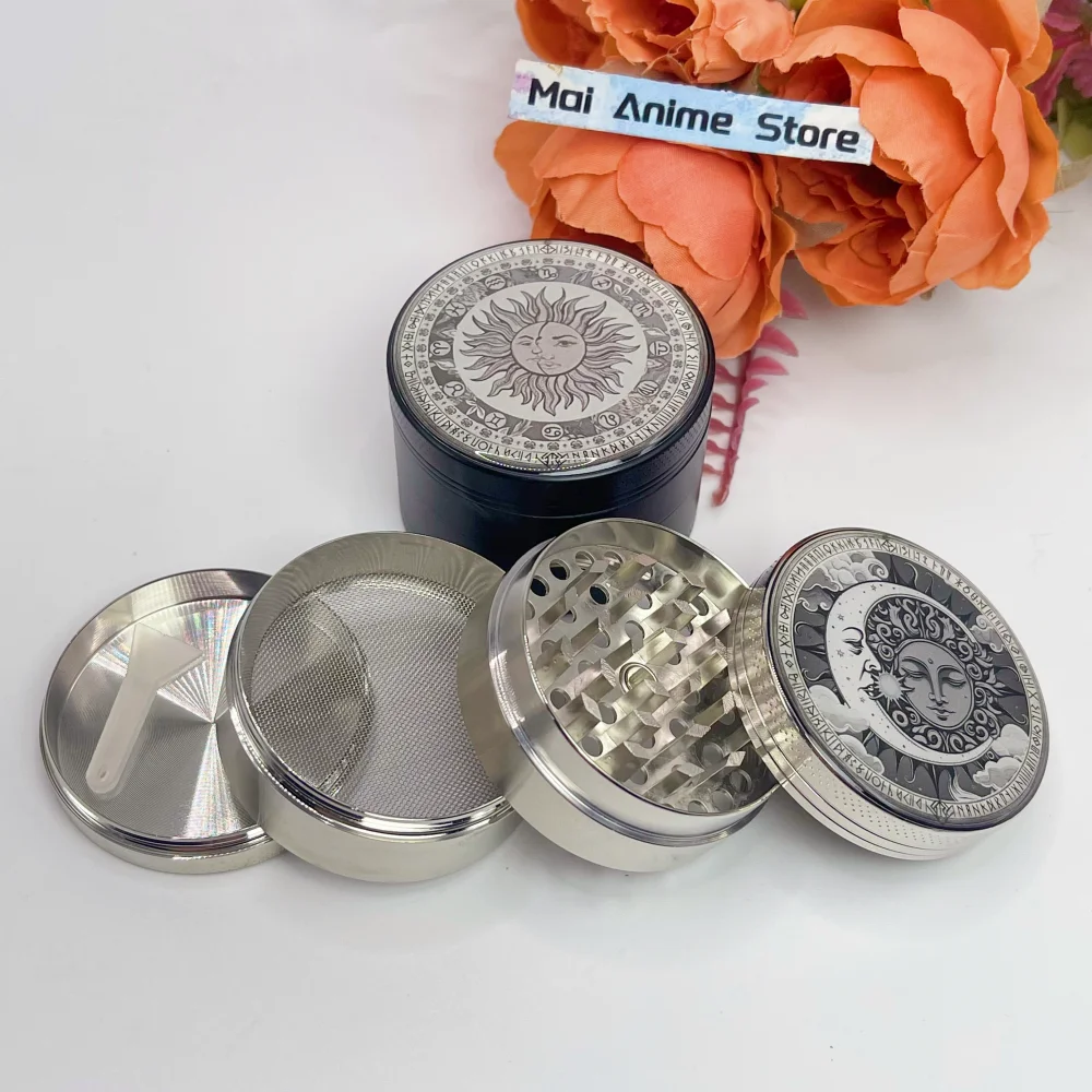 2inch Sun Moon Herb Grinder Metal Pestle Mortar Spice Tobacco Grinder Grass Pepper Salt 4-layer Manual Mill Smoke Cigarette Tool