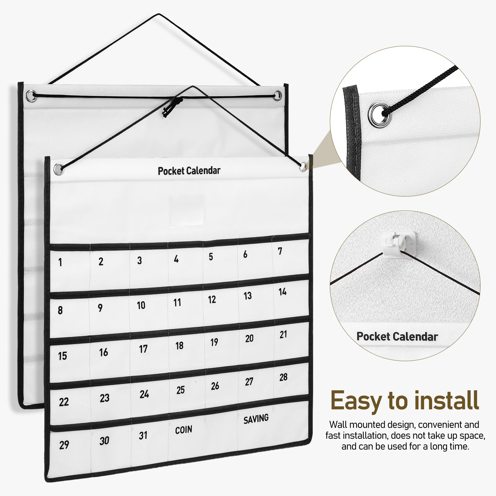 

1pcs White Wall Hanging Organizer Bag Pocket Calendar Storage Bag for Home Kitchen Calendar Wall Pocket Bathroom