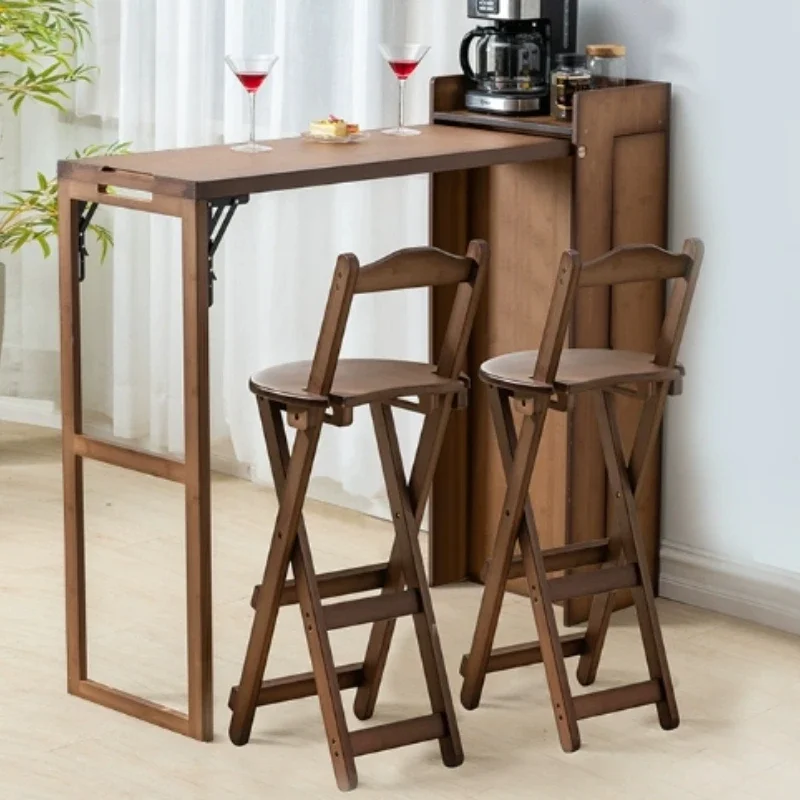 1PC Solid wood simple foldable portable bar chair high stool high-end backrest home living room coffee shop