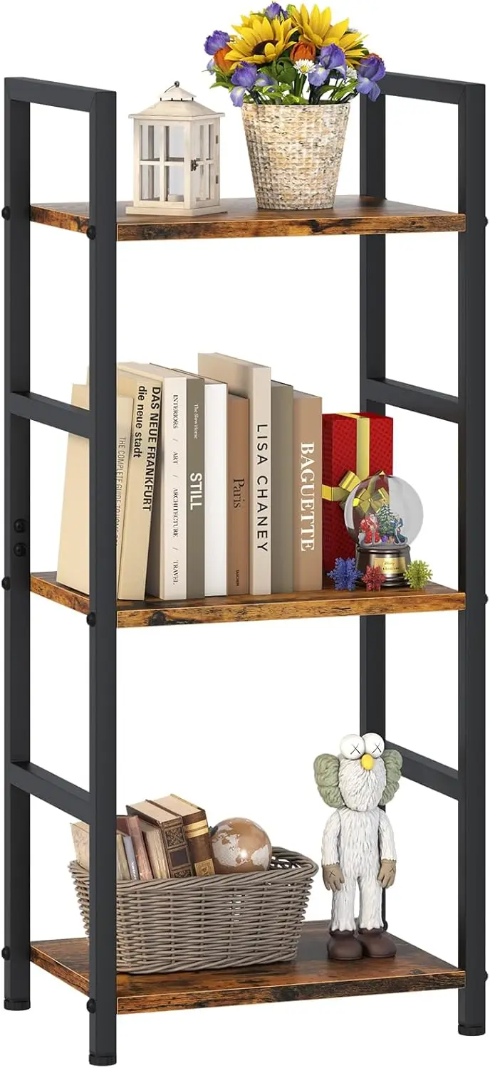 

3-Tier Industrial Bookshelf, Rustic Brown Storage Unit for Living Room, Bedroom, Home Office – Easy Assembly, Multi