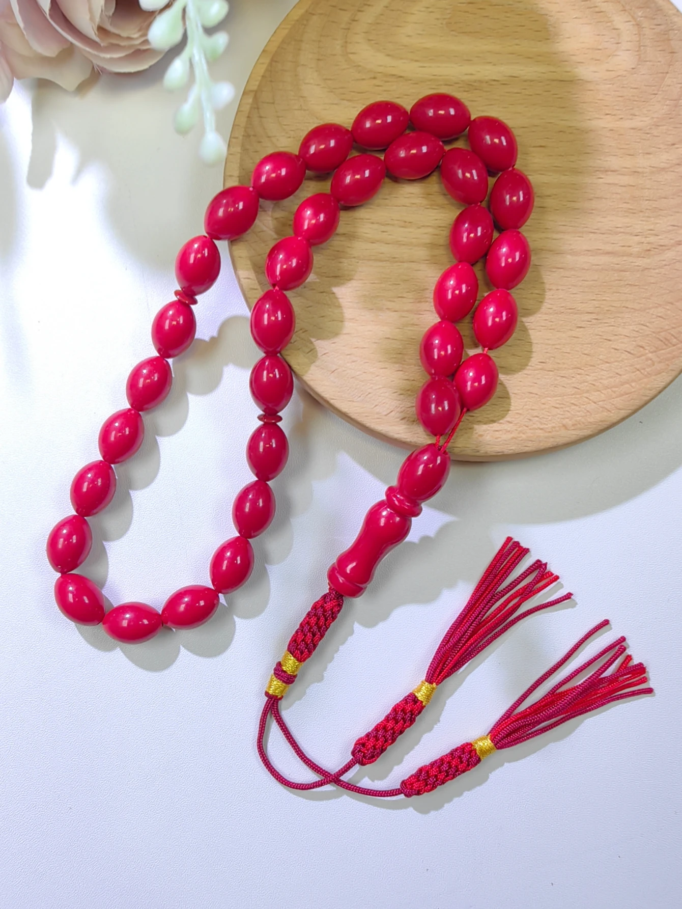 1pc Oval 33 Beads Muslim Tasbih, Multicolor Premium Resin Prayer Beads, Unisex Daily & Festival Wearing Couple Islamic Rosary