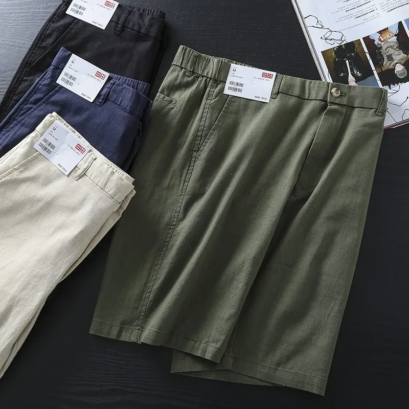 

Men's Summer Casual Pants Elastic Waist Cotton Linen Breathable Comfortable orts Five-Point Pants Straight Leg Busin Casual