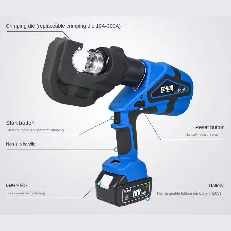 EZ300/400 18V Lade Öffnung Nase Crimpen Kalten Terminal Lithium Elektrische Hydraulische Kupfer Aluminium Terminal Crimpen Zange