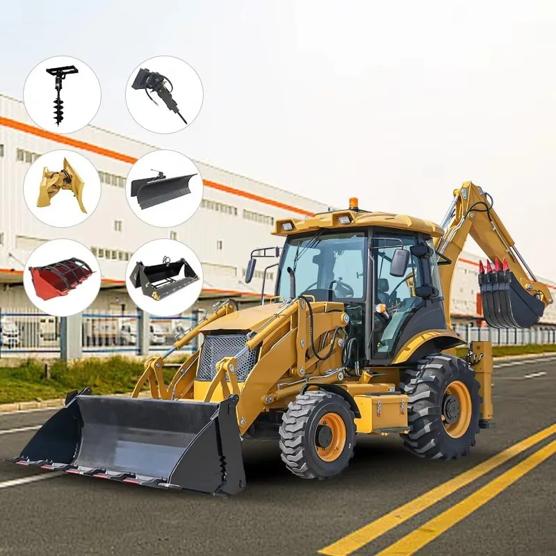For Infrastructure Project Loader Backhoe Digger Tractor 8.6 Ton 4x4 with Front Bucket Rear Digger Site Work Use