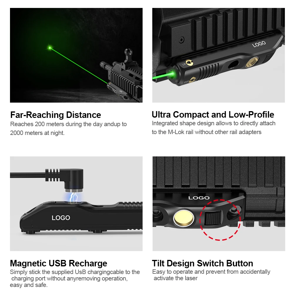 1126 Magnetic USB Rechargeable Laser Sight | 200m Day & 2000m Night Range | M-Lok Rail Compatible | Anti-Misoperation Switch ﻿