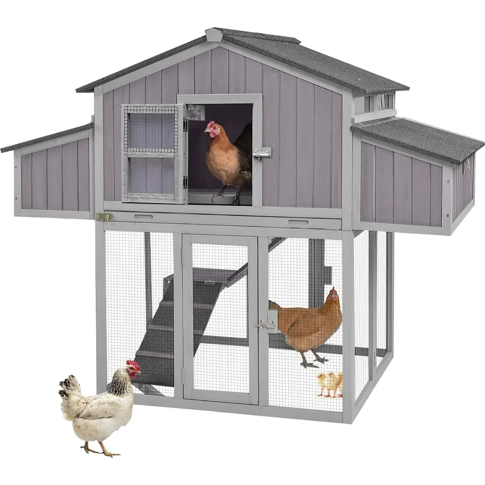 

Chicken coop bi-fold fir wood chicken coop with large nesting box poultry cage, sturdy iron frame, durable and waterproof