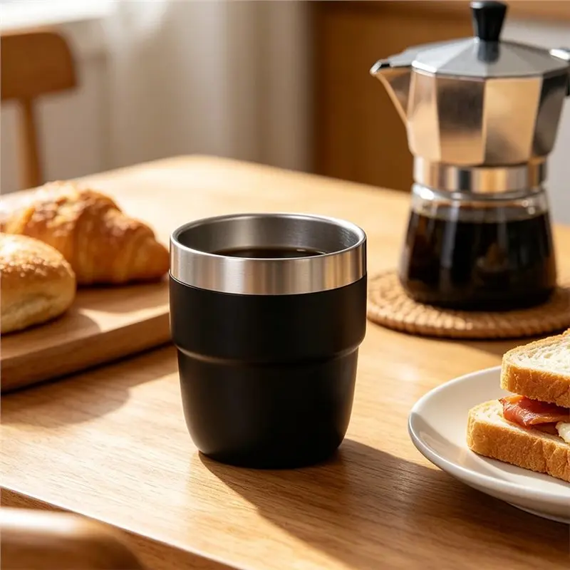 NEW HOT In Stock-2Pcs 4 Oz Stackable Espresso/Coffee Cup Stainless Steel Mug