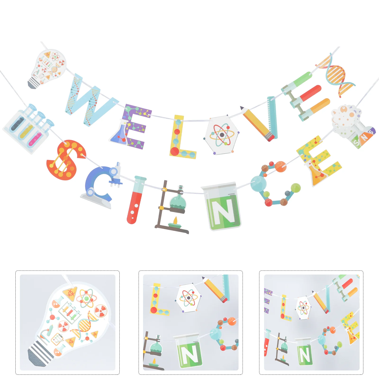 Science Theme Hanging Flag Birthday Party Banner Classroom Flags Decor Decorations Paper Durable Indoor Outdoor