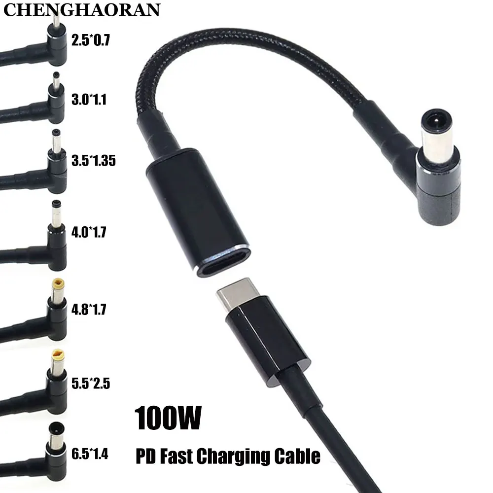 1pc 100W USB C Type-C Female To DC Male Laptop Charger Converter Fast Charging Adapter Cable Cord For Asus Lenovo Hp Dell Laptop