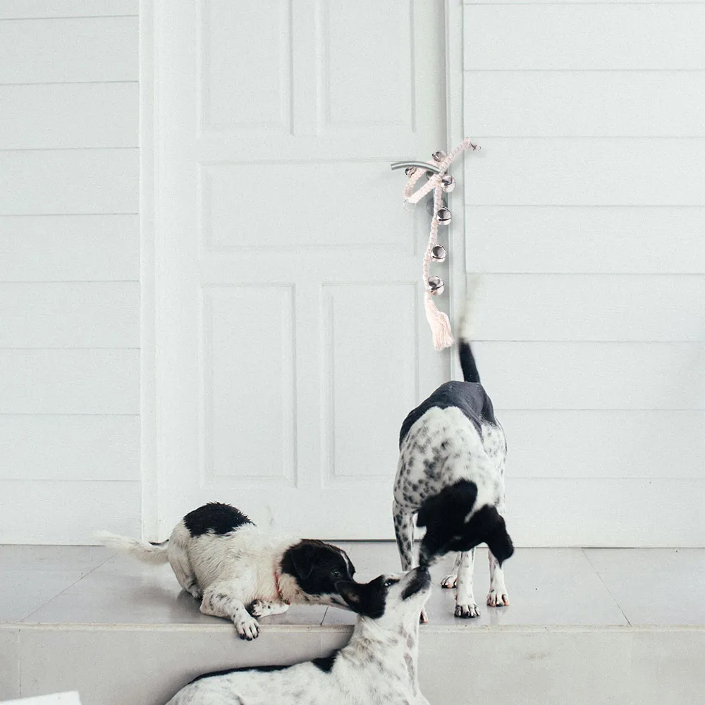 

Cotton Rope Dog Training Bell Woven Hanging Alarm Puppy Rope Bells Durable Adjustable Dog Talking Button for Potty Training