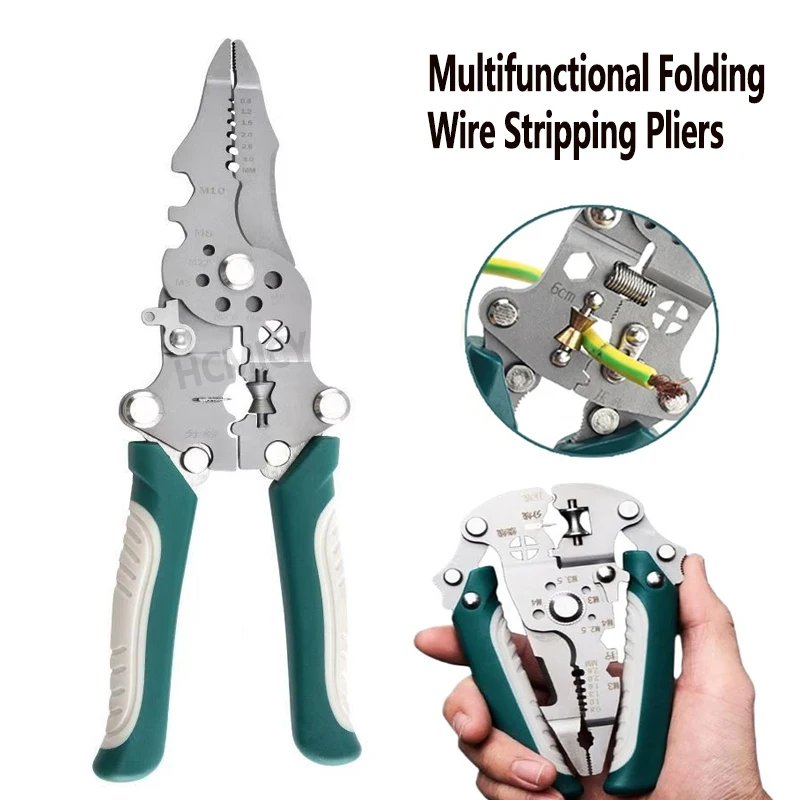 

Foldable wire stripper electrician wire splitter wire pliers crimping plier tool with stripping, crimping and twisting functions