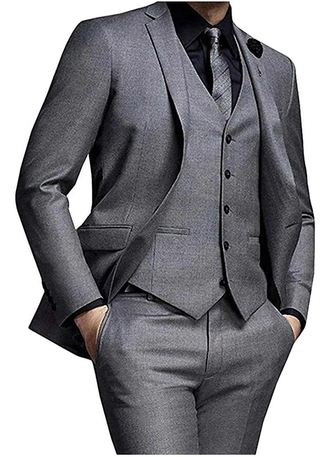 High Quality Groomsmen Notch Lapel Groom Tuxedos Grey Men Suits Wedding/Prom/Dinner Best Man Tuxedos (Jacket+Pants+Vest)