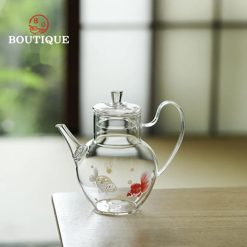 

Red Fish Glass Tea Pot Kettle With Filter Tea Infuser Teapot Heat-resistant Single Pot Household Handheld Kung Fu Tea Set Puer