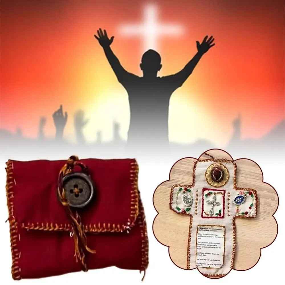 

Cross Included Inside Pocket Shrine with Silver Handmade Sewing Accessories Mini Travel Shrine Pouch Handmade Prayer Quilt