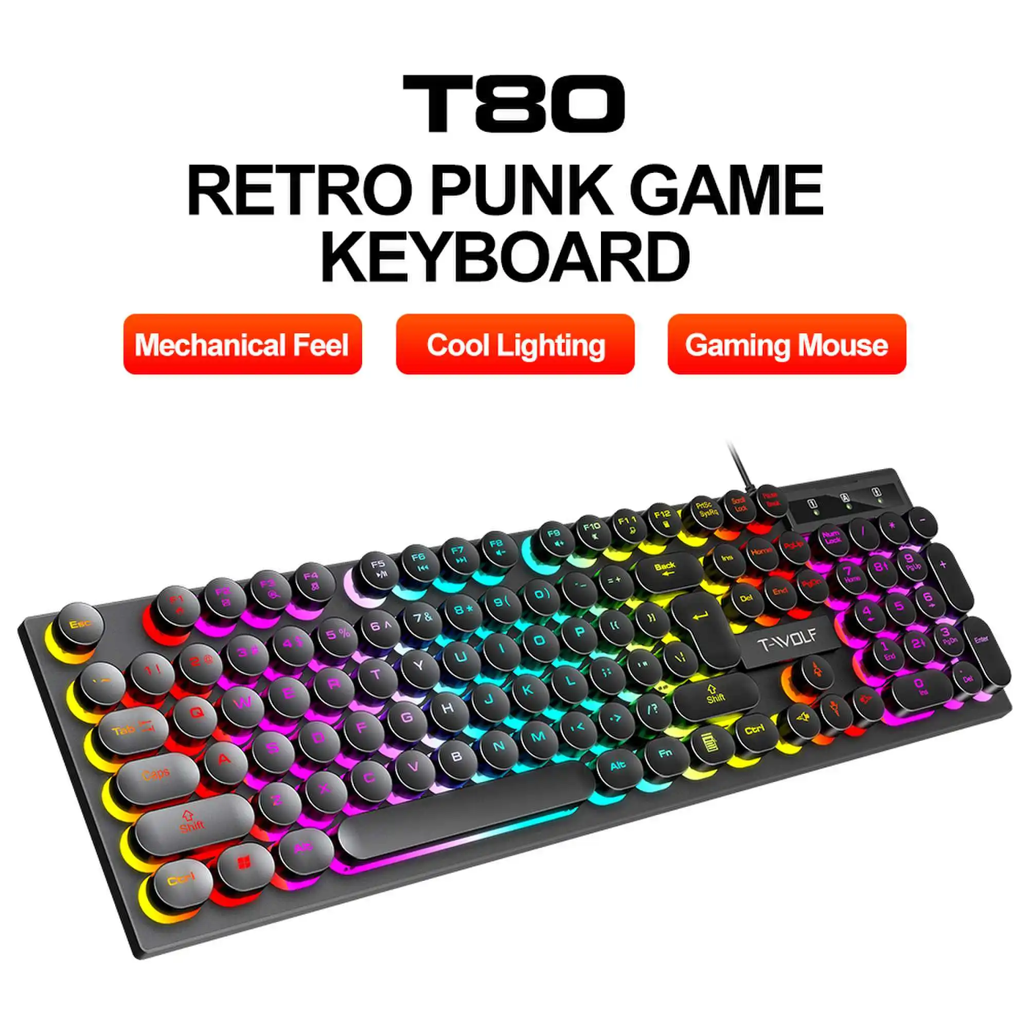 

104 Keys Gaming Keyboard Wired Keyboard Color Matching Backlit Mechanical Feel Computer E-sports Peripherals for Desktop Laptop