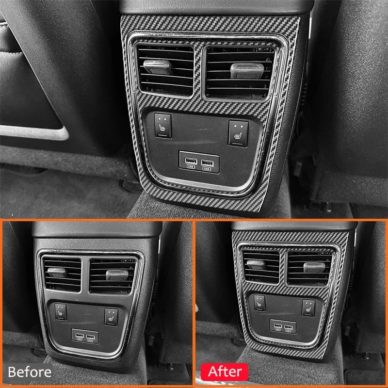 Carbon Fiber Car Rear Center Air Conditioning Outlet Panel USB Changing Frame Decoration Sticker For Dodge Charger 2015-2023
